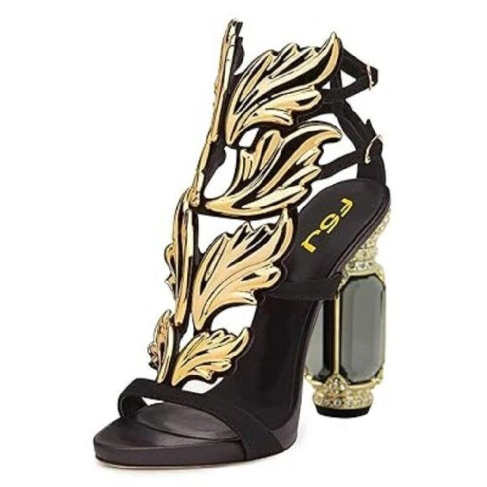 FSJ Women Open Toe Stylish Sandal Ankle Strap Chunky Block High Thick Heels